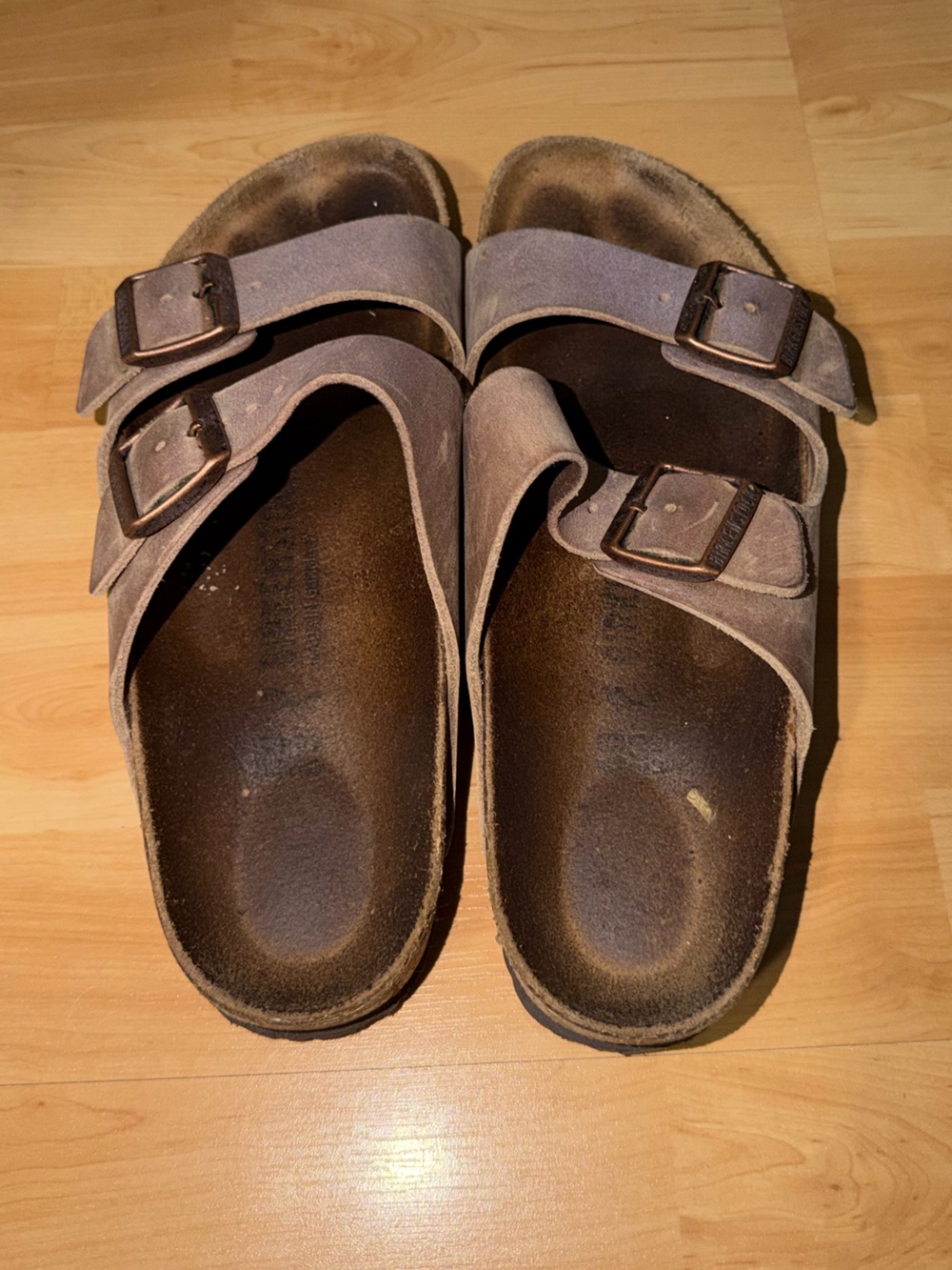 Double-Buckle Suede Slide Sandals - Taupe